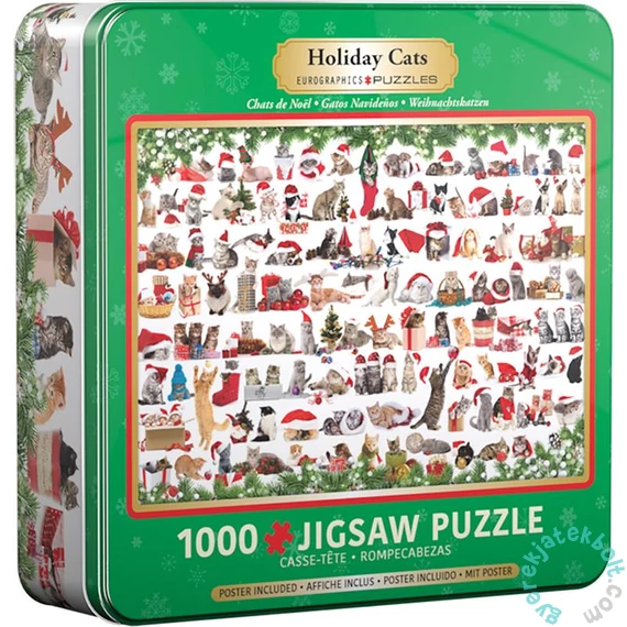 EuroGraphics 1000 db-os puzzle fém dobozban - Holiday Cats (8051-0940)
