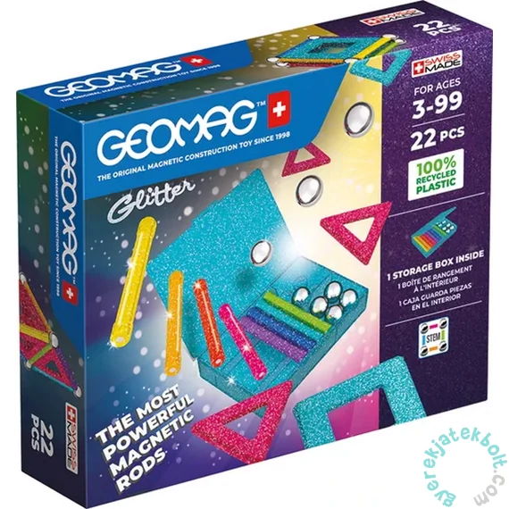 Geomag Glitter Green Line Panels - 22 db-os mágneses építőjáték készlet
