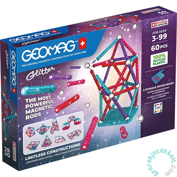 Geomag Glitter Green Line Panels - 60 db-os mágneses építőjáték készlet