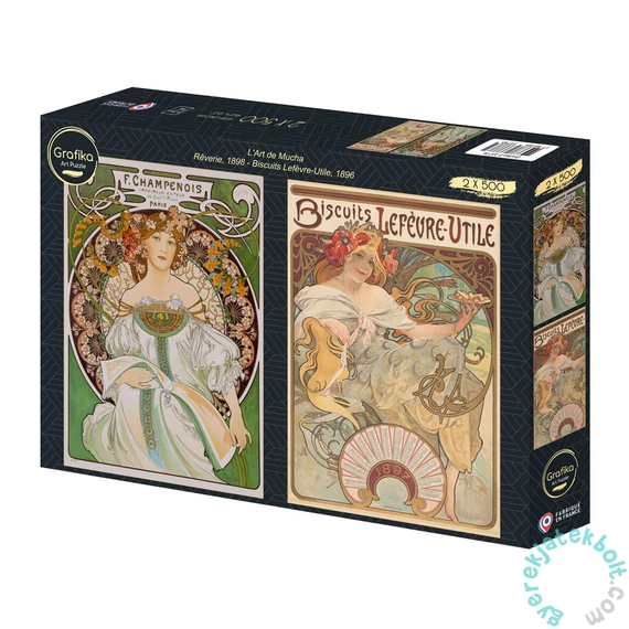 Grafika Art 2x500 db-os puzzle - L'Art de Mucha - Rêverie, 1898 - Biscuits Lefèvre-Utile, 1896 (33776)