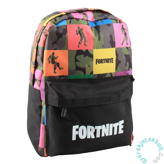 Fortnite hátizsák, iskolatáska - 1 rekeszes - Színes sziluettek fekete zsebbel