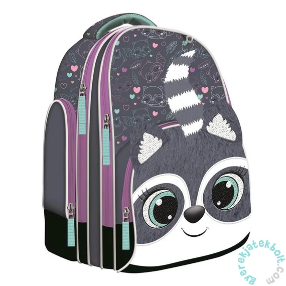 Bambino - Mosómedvés ergonomikus iskolatáska, hátizsák - 2 rekeszes - Racoon (663659)