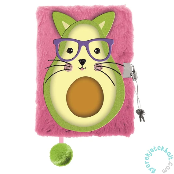 Cicás szőrmés kulcsos napló - A/5 - 96 lapos - Avokádó