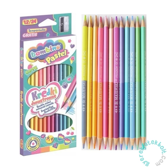 Majewski - Bambino 24 színű kétoldalú háromszög színes ceruza készlet hegyezővel - Pasztell (642890)