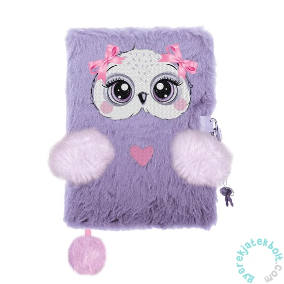 Baglyos szőrmés kulcsos napló - A/5 - 96 lapos - Violet Owl (686795)