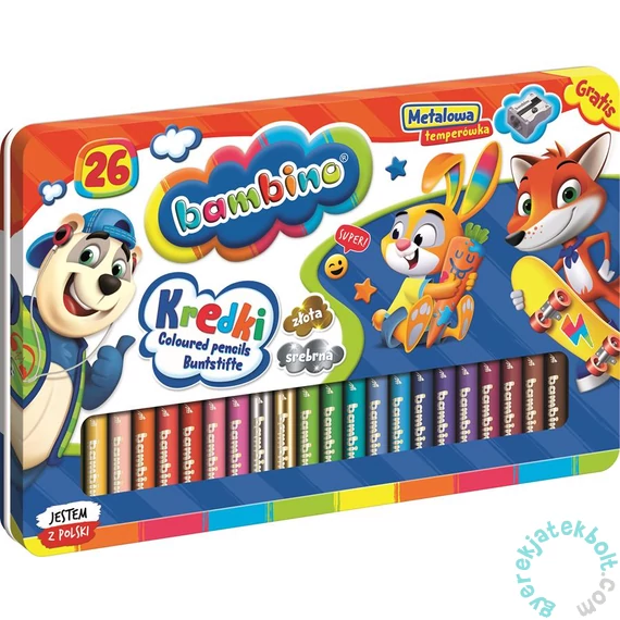 Bambino 26 db-os színesceruza készlet hegyezővel - Fém dobozban (003226)