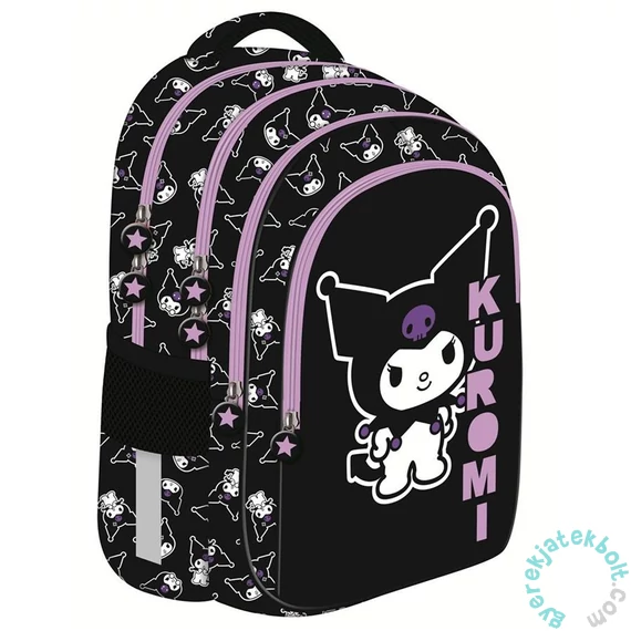 Kuromi Black - ergonomikus iskolatáska, hátizsák - 4 rekeszes - fekete (693717)