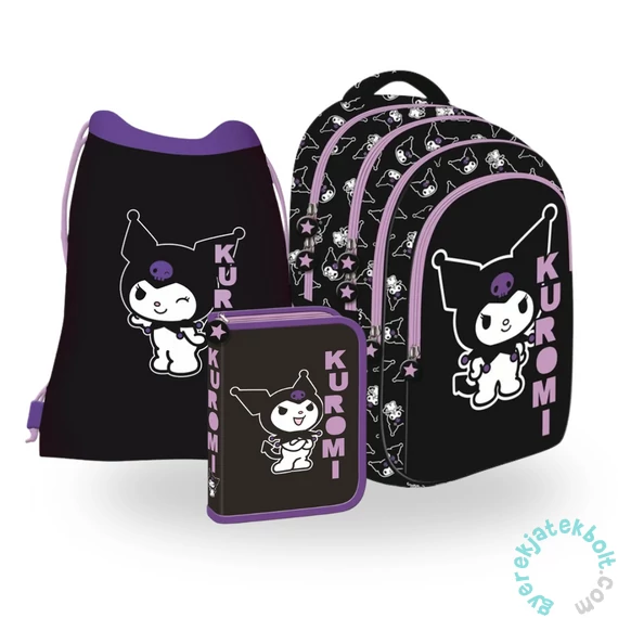 Kuromi Black iskolatáska szett kihajtható tolltartóval (693717-1-szett)
