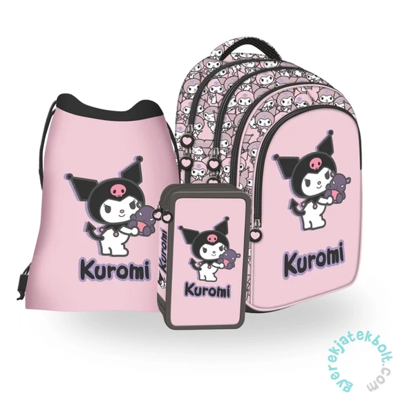 Kuromi Pink iskolatáska szett felszerelt 3 emeletes tolltartóval (694158-2-szett)