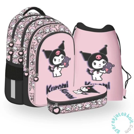 Kuromi Pink iskolatáska szett ovális tolltartóval (694158-3-szett)