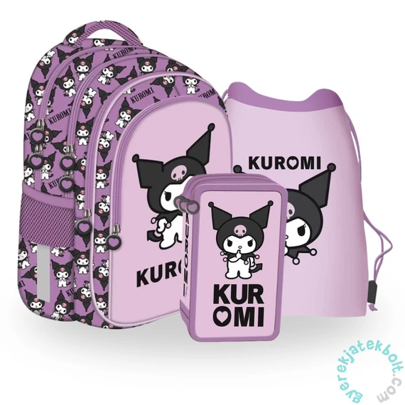 Kuromi Violet iskolatáska szett felszerelt 3 emeletes tolltartóval (693700-2-szett)