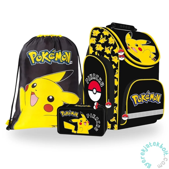 Pokemon ergonomikus iskolatáska szett felszerelt 2 emletes tolltartóval- Black (723732-1-szett)