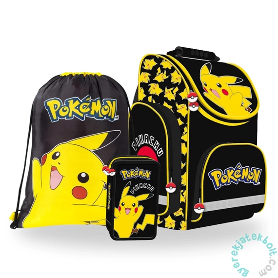 Pokemon ergonomikus iskolatáska szett felszerelt 3 emletes tolltartóval- Black (723732-2-szett)