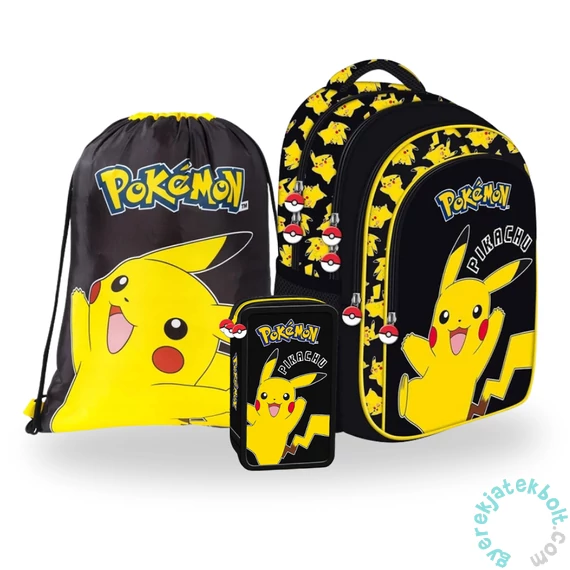 Pokemon iskolatáska szett felszerelt 3 emeletes tolltartóval - Black (723749-2-szett)