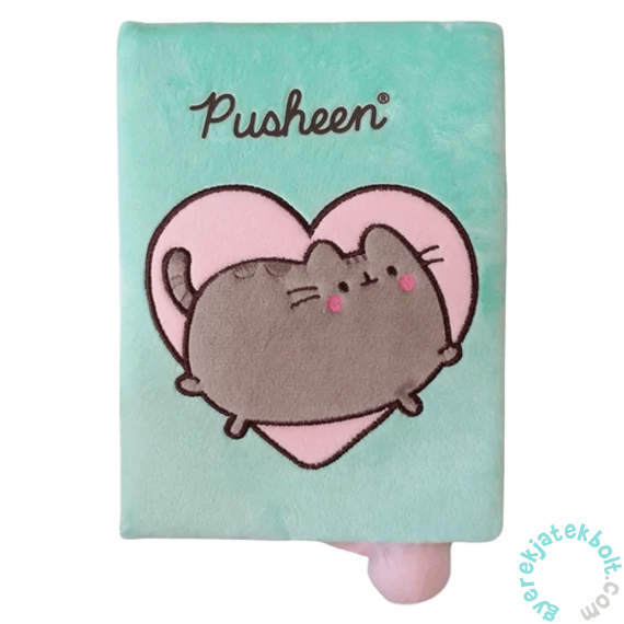 Pusheen cicás A/5 szőrmés jegyzetfüzet - 96 lapos - zöld (679643)