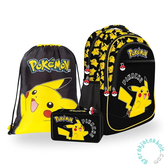 St. Right Pokemon iskolatáska szett felszerelt  2 emeletes tolltartóval - Black (723701-3-szett)