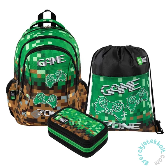 St.Right - Game Zone iskolatáska szett felszerelt 3 emeletes tolltartóval (301384-1-szett)