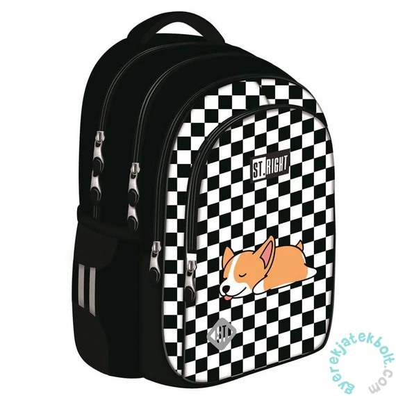 St.Right - Kockás ergonomikus iskolatáska, hátizsák - 4 rekeszes - Sleepy Corgi (691287)