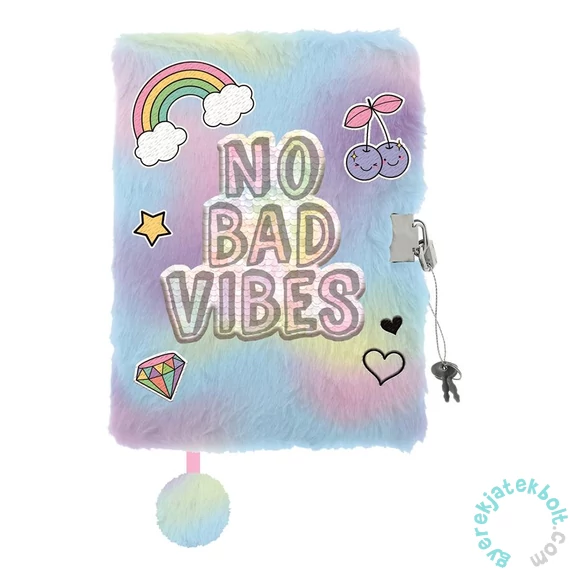 Szivárványos szőrmés kulcsos napló - A/5 - 96 lapos - No bad vibes