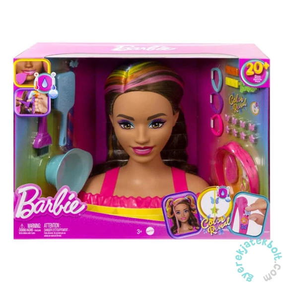 Barbie Deluxe Styling Head - Fésülhető babafej Neon Rainbow tincsekkel - Barna hullámos hajú (HMD80)