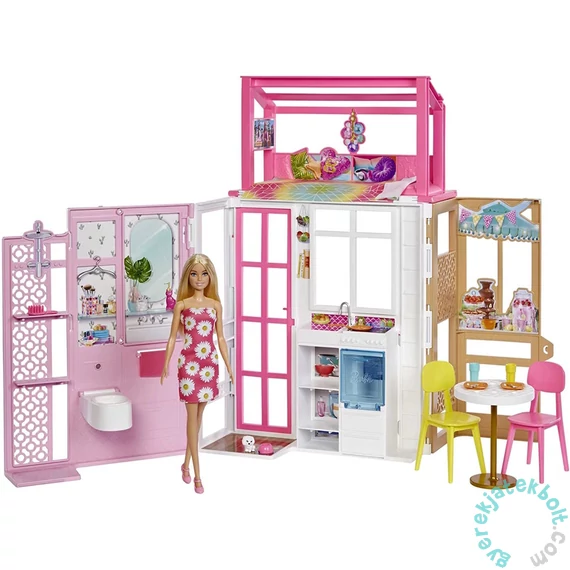 Barbie babaház babával - kétszintes, hordozható (HCD48)