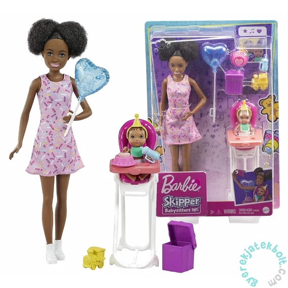 Mattel Barbie bébiszitter játékszett - pink ruhában, színes bőrű baba(FHY97)