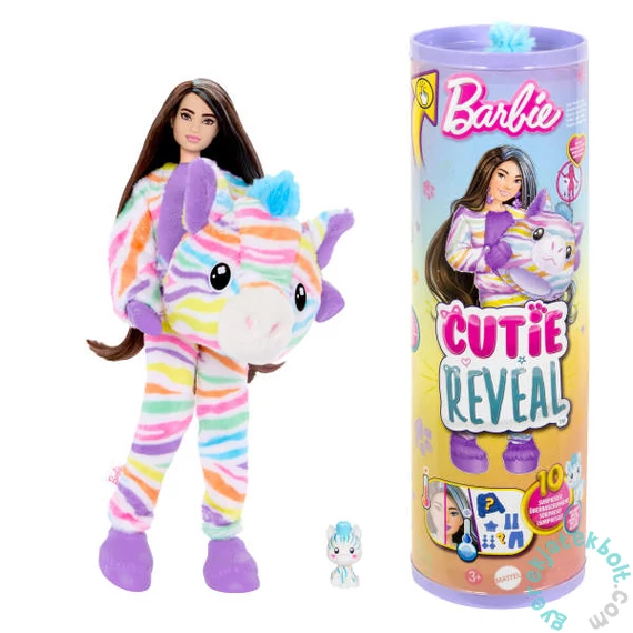 Barbie Cutie Reveal baba plüss jelmezben meglepetésekkel - Zebra (HRK39)