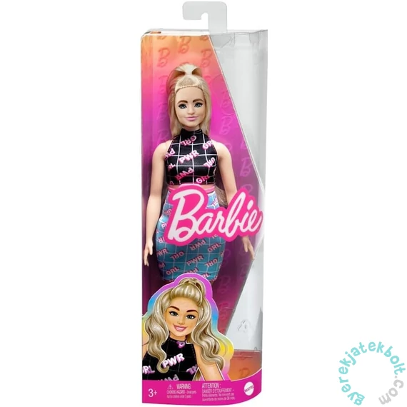 Barbie Fashionistas Barátnő baba - GRL PWR mintás ruhában (HPF78)