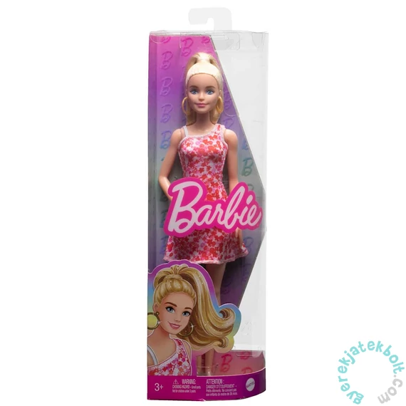 Barbie Fashionistas Barátnő baba - Piros-fehér virág mintás ruhában (HJT02)