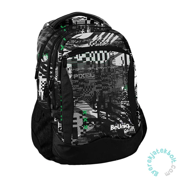 BeUniq iskolatáska, hátizsák - 3 rekeszes - fekete, zöld (BU25PI-2808)