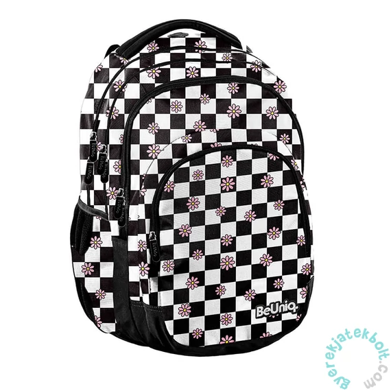 BeUniq iskolatáska, hátizsák - 3 rekeszes - Pepita , virágos (BU25KW-2706)