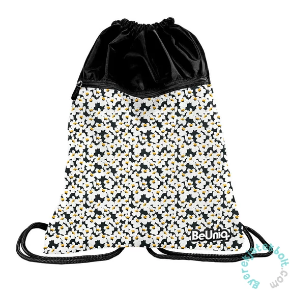 BeUniq zsinóros hátizsák, tornazsák - fehér virágok (BU24LO-713)