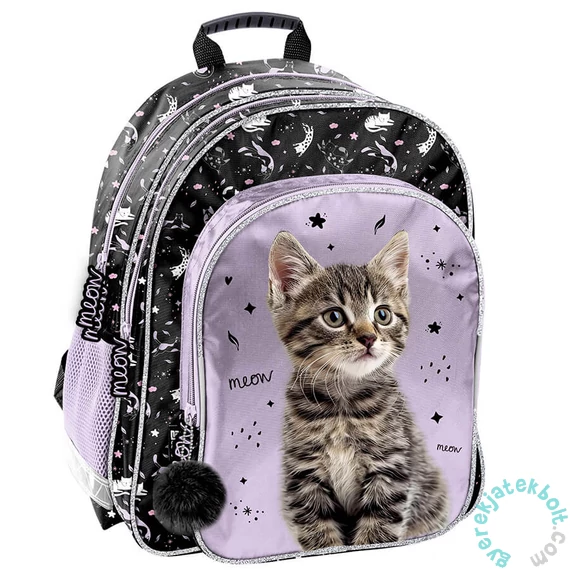 Cicás ergonomikus iskolatáska, hátizsák - 2 rekeszes - fekete, lila (PP25CE-090)