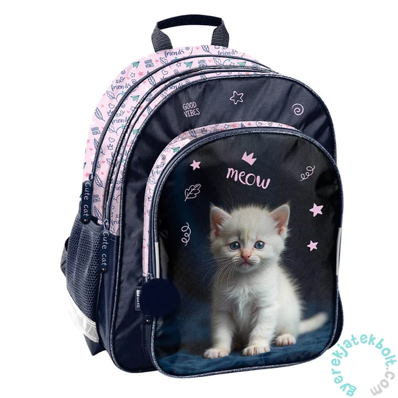 Cicás ergonomikus iskolatáska, hátizsák - 2 rekeszes - White Kitty (PP26CD-090)