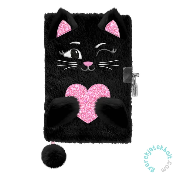 Cicás szőrmés kulcsos napló A/5/96 lap - Black Cat (PP26BC-3676)