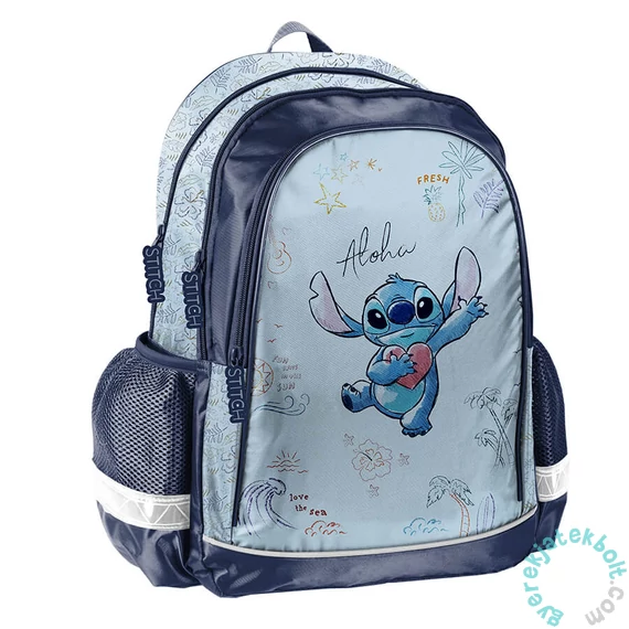 Disney - Stitch ergonomikus iskolatáska, hátizsák - 3 rekeszes - Blue Aloha (DS26UU-081)