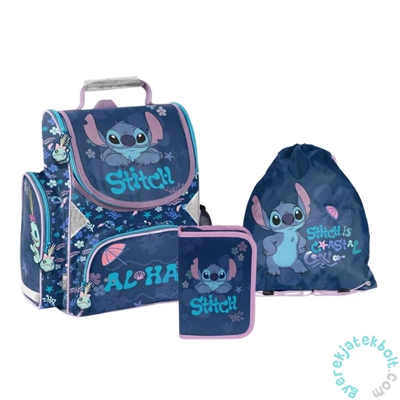 Disney - Stitch ergonomikus iskolatáska szett felszerelt kihajtható tolltartóval - Coastal Cool (DS26XX-525-1-szett)