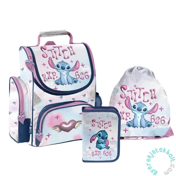 Disney - Stitch ergonomikus iskolatáska szett kihajtható tolltartóval - Exp. 626 (DS26ZZ-525-2-szett)