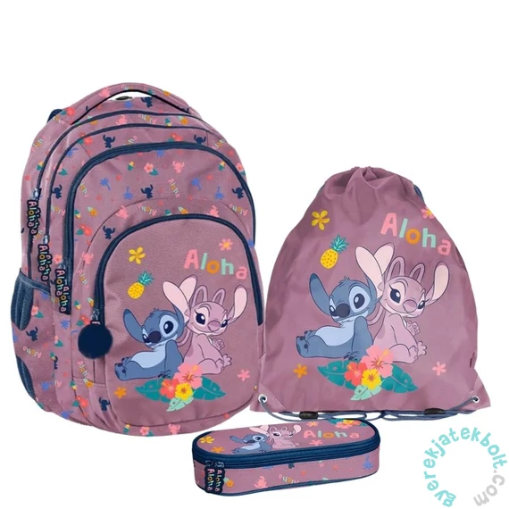 Disney - Stitch iskolatáska szett ovális tolltartóval - Angel Aloha (DS26VV-276-1-szett)