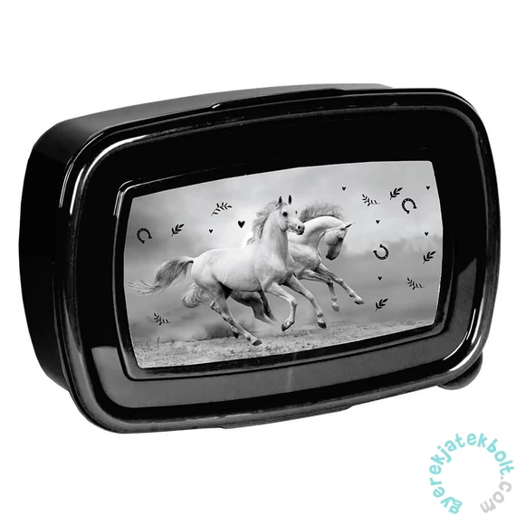 Lovas műanyag uzsonnás doboz - fekete-fehér (PP24KE-3022)