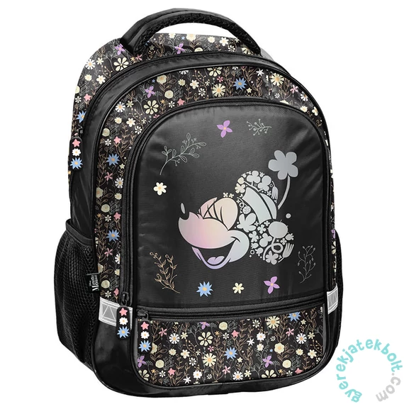 Minnie Mouse iskolatáska, hátizsák - 2 rekeszes - Black, Flower (DM25RR-260)