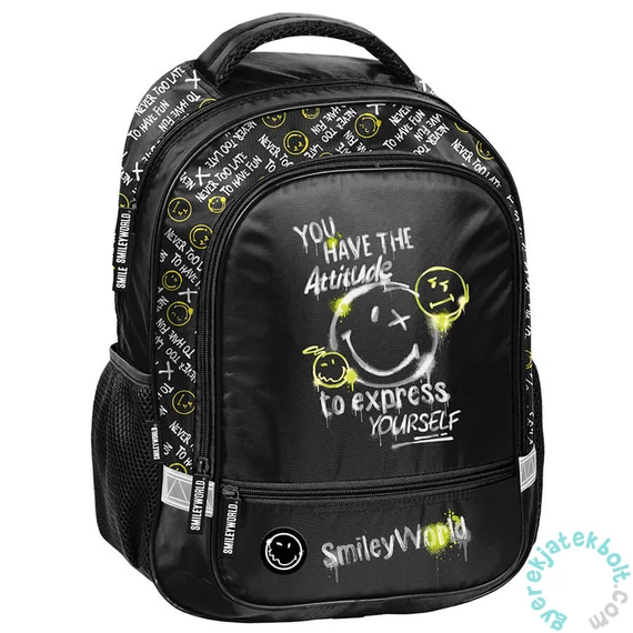 Smiley ergonomikus iskolatáska, hátizsák - 2 rekeszes - Black (SM25LT-260)