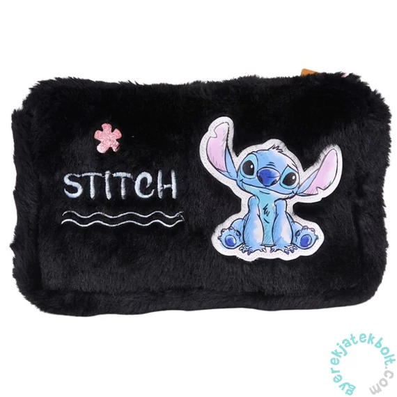 Stitch szőrmés szögletes tolltartó - Black (DS25GG-045)