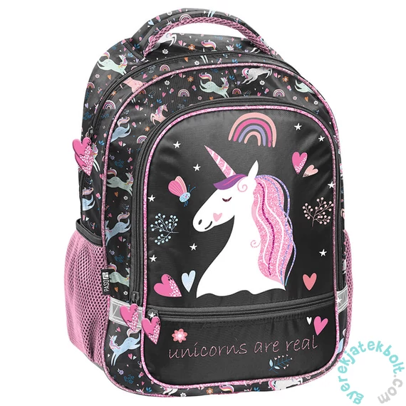 Unikornis ergonomikus iskolatáska, hátizsák - 2 rekeszes - Black, Pink (PP25JO-260)