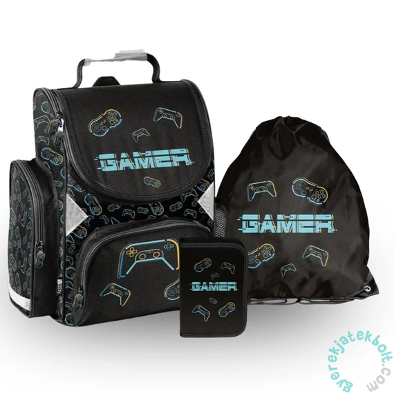 Videójátékos ergonomikus iskolatáska szett kihajtható tolltartóval - Gamer (PP26GM-525-1-szett)