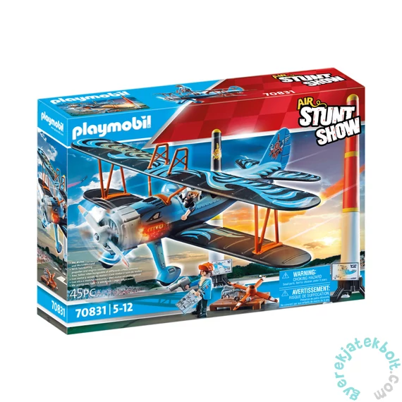 Playmobil - Air StuntShow - Légi kaszkadőrök - Főnix kétfedelű repülőgép játékszett
