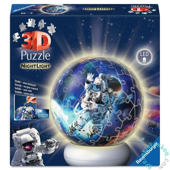 Ravensburger 72 db -os 3D világító gömb puzzle  - Árhajósok az űrben éjjeli fény (12008058)