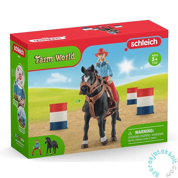 Schleich 42576 Hordóverseny cowgirllel játékszett - Farm World