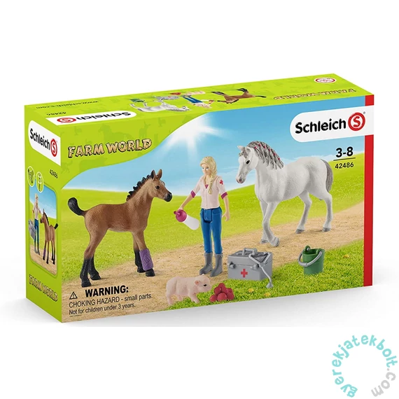 Schleich 42486 Állatorvos látogatása kancánál és csikójánál játékszett - Farm World