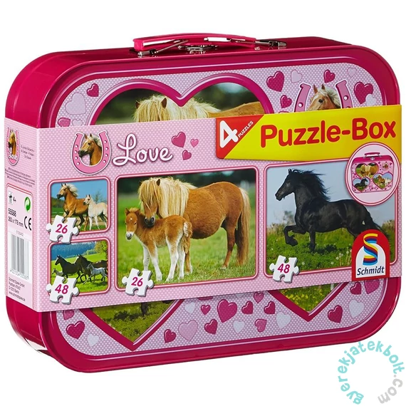 Schmidt 2x26+2x48 db-os puzzle fém bőröndben - Pferde Puzzle-Box (55588)